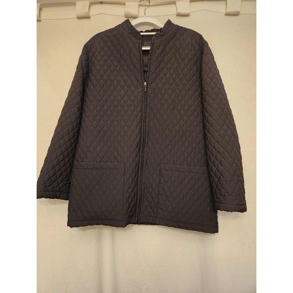 Diamond Quilted Jacket Women Medium Black Full Zip Front Pockets Winter Coat‎